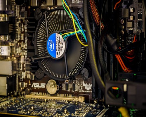 Hardware showcase displaying internal components