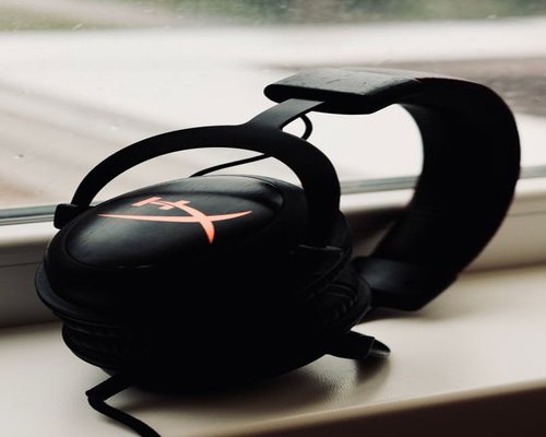 Gaming headset resting on a stand